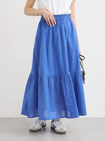 素面/格紋摺邊分層式剪裁純棉長裙(1K56L0L0100) - earth music&ecology