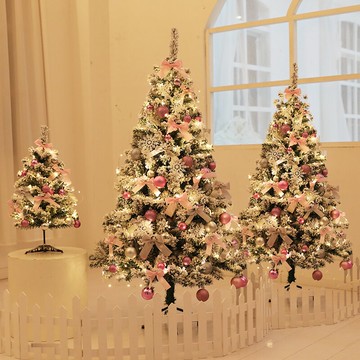粉色系列雪松植絨噴雪圣誕樹1.5米套餐店鋪店面裝飾品布置仿真樹