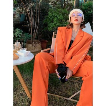 歐洲站時尚套裝女2025春秋季新款韓版西裝外套闊腿長褲運動風套裝