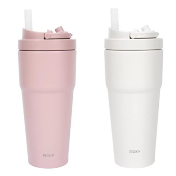 WOKY 沃廚 手提激凍輕芯鈦瓷易潔層保溫杯 750毫升 X 2件組 黛粉 + 橡白