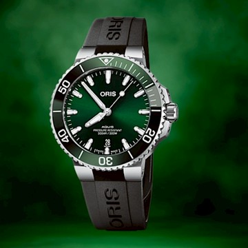 ORIS 豪利時 AQUIS 時間之海 0173377664157-0742264FC 300米潛水機械腕錶 / 綠面 41.5mm