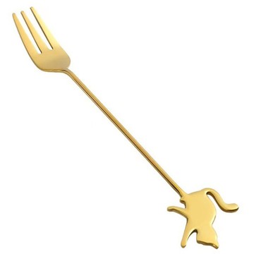 喵汪森林 304不鏽鋼 貓咪造型點心叉  金色貓招手  1支