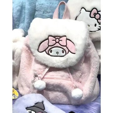 ✨壹灣出貨✨卡通秋冬三麗鷗毛絨絨翻蓋雙肩包白搭2023新款大容量可愛書包背包 6SWI