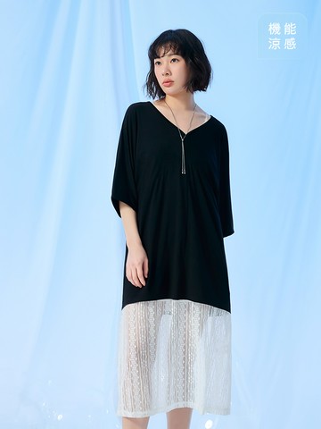 涼感．V領寬鬆莫代爾七分袖長版上衣