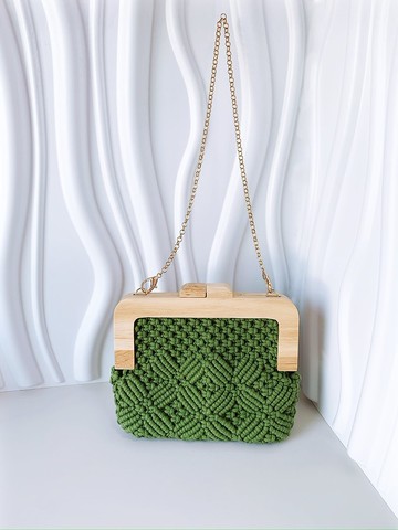 手工編織macrame 木質單肩包手機包 編織包包