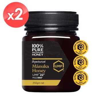 【紐西蘭恩賜】麥蘆卡蜂蜜UMF22+(MGO968+) 2瓶組(250公克/瓶)