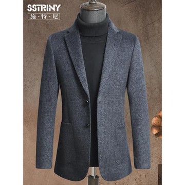春秋高端山羊絨西服男2025新款毛呢休閑西裝加厚羊毛呢子單西外套