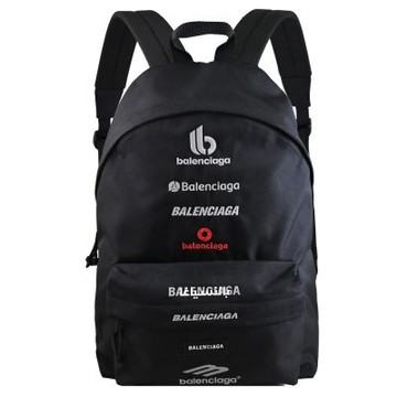 BALENCIAGA Explorer 磨損多標誌LOGO尼龍個性雙肩後背包(黑)