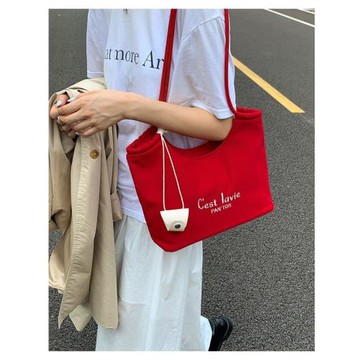 韓國跨境帆布包韓版秋季新款時尚托特包學生大容量手提單肩腋下包