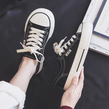 人本帆布鞋女2026新款秋季厚底芒果頭休閑鞋韓版百搭透氣大頭板鞋