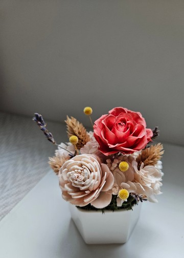 紅粉色系永生小桌花 簡單可愛 永生玫瑰花禮 乾燥花禮