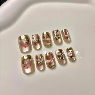 🌸好看美甲🌸秋冬手工穿戴甲ins溫柔短款顯白美甲穿戴甲婚紗照美甲