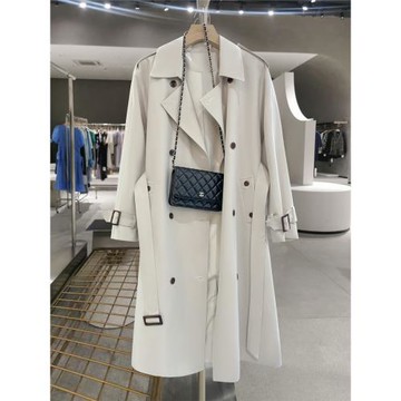 米色時尚垂感長款風衣外套女2025春秋新款寬松百搭系帶英倫風大衣