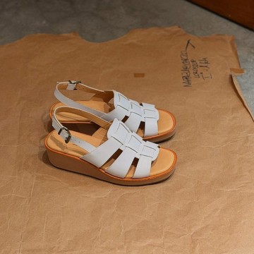 735 羅馬厚底手工涼鞋 白