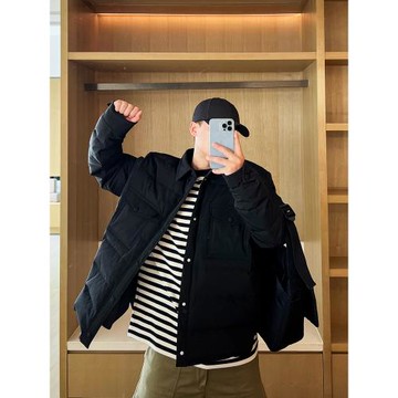 冬季雅痞紳士 高端大朵白鵝絨男士輕薄短款翻領襯衫羽絨服外套潮