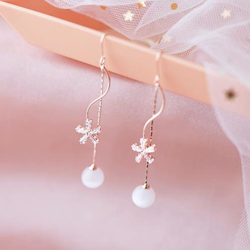 波浪流蘇五瓣花貓眼石耳勾耳環長款氣質超仙配旗袍連衣裙古風鍍金