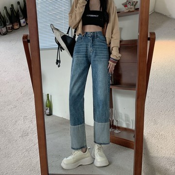 G01 CU🥰特殊卷邊牛仔褲👖韓風雜誌款自帶氣場寬鬆直筒褲/闊腿褲/