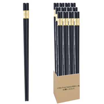 Little Pink Rabbit 粉彩小兔 四角鑲福筷 5雙組  黑色 + 金色  5雙筷子  12組