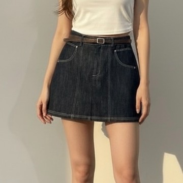 IN SHOP 牛仔A字裙 附皮帶-共1色【KT211007】