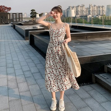 韓版夏天小清新碎花收腰吊帶連衣裙女【S260】