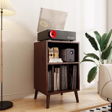 黑膠收納柜復古木質雜志書柜落地唱片柜北歐風唱片機柜黑膠展示柜