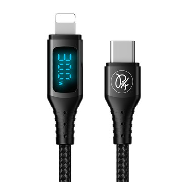 PICKOGEN Type-C TO Lightning PD 快充充電傳輸線 VAW數顯 維納斯 1.2M 黑色 支援iPhone5-14全系列
