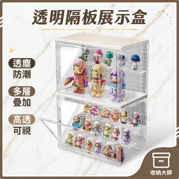 台灣現貨 透明隔板展示盒 隔板可拆卸 可疊加 公仔展示盒 公仔收納盒 PET展示盒 公仔展示架 盲盒收納 收納大師