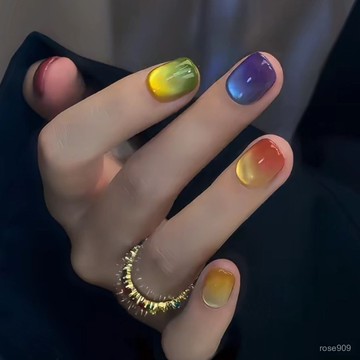 ✨Hannah✨彩虹水果糖純手工穿戴甲多彩漸變貓眼暈染元氣氣質可拆卸美甲貼片手工穿戴甲 IXYQ