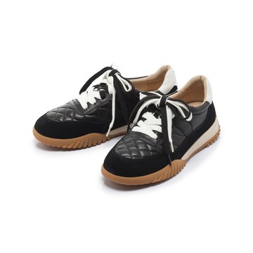 軟實力 菱格壓紋雙色綁帶休閒鞋  酷黑 (5M3052)