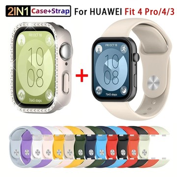 適用於華為手錶 Fit 4 /4 pro/3 錶帶智能手錶配件更換的矽膠錶帶+保護套