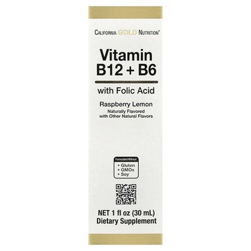 California Gold Nutrition, 維生素 B12（氰鈷胺），含維生素 B6 和葉酸，樹莓檸檬味，1 液量盎司（30 毫升）