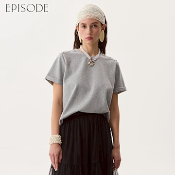 EPISODE - 百搭舒適圓領正肩折邊短袖棉T恤152603（灰）