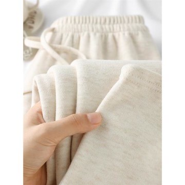 溫柔米白色~窄版直筒寬松糯米褲女衛褲小個子高腰垂感顯瘦拖地褲