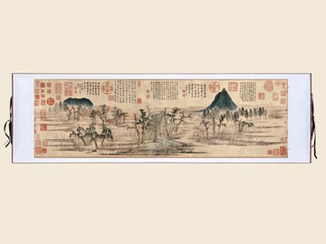 趙孟頫鵲華秋色圖仿古畫山水畫裝飾畫中式辦公室臥室書房掛畫裝裱