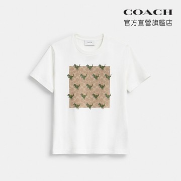 【COACH】REXY 10TH BIRTHDAY 經典標誌方形圖案棉質T恤-白色(CEM86)｜官方直營