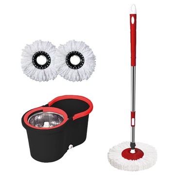 [箱裝]HOUDER 不鏽鋼旋轉拖把 + 桶子 + 2塊拖布 黑紅色  拖把(27 x 113cm)+水桶(26 x 46 x 21cm)  1組