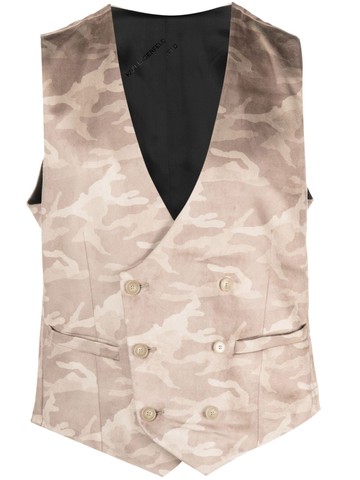 Karl Lagerfeld - camouflage-pattern double-breasted waistcoat - men - Polyester/Polyester/Elastane/Cotton/Viscose - 52 - Brown
