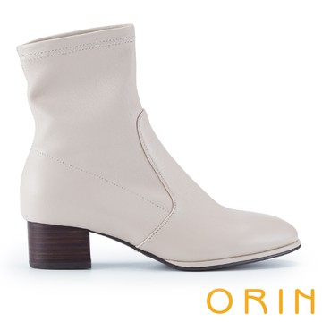 ORIN 率性時尚彈力羊皮粗跟短靴 米色 #24843