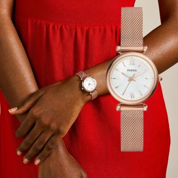 FOSSIL CARLIE MINI 迷你奢華女錶-玫瑰金約28mmES4433