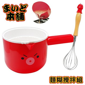 耀您館★日本貝印KAI可愛造型麵粉篩麵糊盆攪拌棒組DS-1021(含濾網&料理棒&調理盆;約40顆章魚燒份量;亦適鬆餅雞蛋糕)【APP下單點數4倍送】