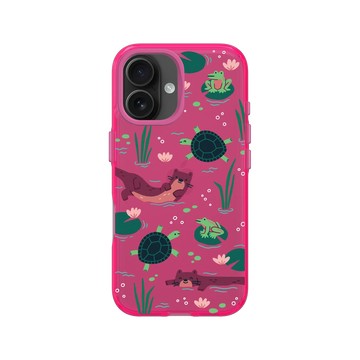 iPhone 16 Clear 粉漾桃 - RHINOSHIELD X Taipei Zoo - 臺灣水域插畫（水獺、龜、蛙）