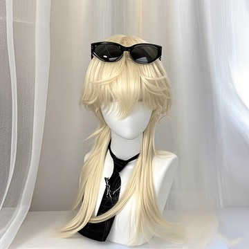 臺灣出貨🚀ch自然假髮擬人美利堅鯔魚白金色水母狼尾頭二次元cos狼尾全頭套