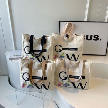 大學生上課休閑帆布包包女大容量通勤托特包時尚百搭單肩包媽咪包