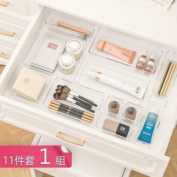 【荷生活】高透PET材質抽屜分類敞口收納盒 波點防滑文具化妝品置物盒-十一件套組(4A+3C+D+E+F+G)