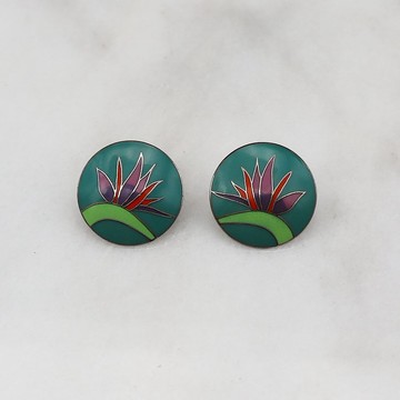 南瓜Vintage。Laurel Burch 1980s 手工 珐瑯 針式 耳環