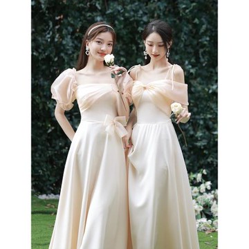 姐妹團冬季禮服裙高級感小眾緞面