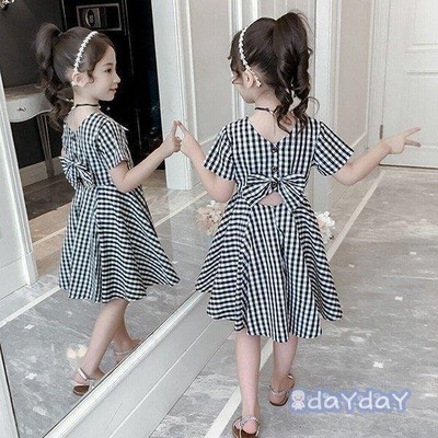 子供服 ワンピース キッズ 女の子 春夏 子供ドレス Dress 韓国子供服 ジュニア 膝丈ワンピース 半袖 蝶結び チェック柄 カジュアル おしゃれ 可愛い 通学着 新品 通販 Lineポイント最大get Lineショッピング