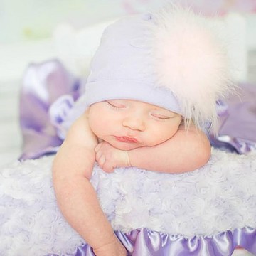 美國 Jamie Rae - 100%純棉帽-薰衣草棉帽+淡粉大鸛毛 (4-6Y)