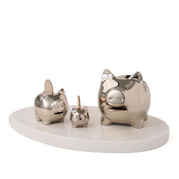 Goldenpig 招財金豬 大豬小豬落御盤 白K金