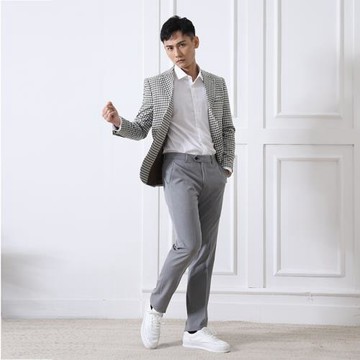 THEMASEE男裝個性年春季千鳥格綠色格子休閑單西服修身日常百搭款